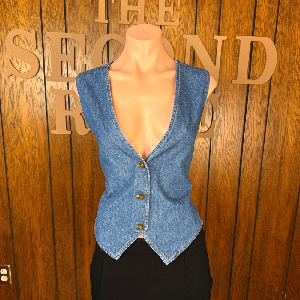 Blue Western Boho Denim Vest Sunbelt Sportswear Women Small Y2K Whimsigoth Vest
